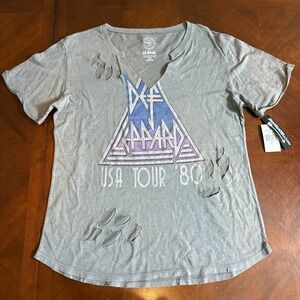 Recycled Karma Def Leppard USA Tour '80‎ Distressed Band Tee Sz S Gray